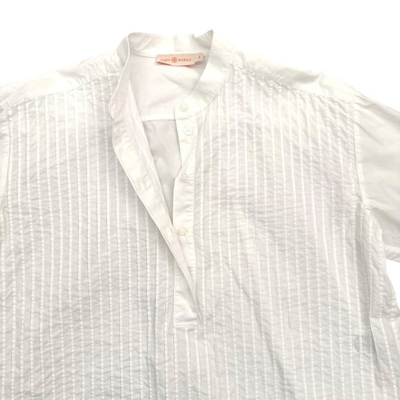 Tory Burch Oversized Pleated Cotton Blouse Size 0 Timeless Elegance Crisp White - Picture 11 of 11